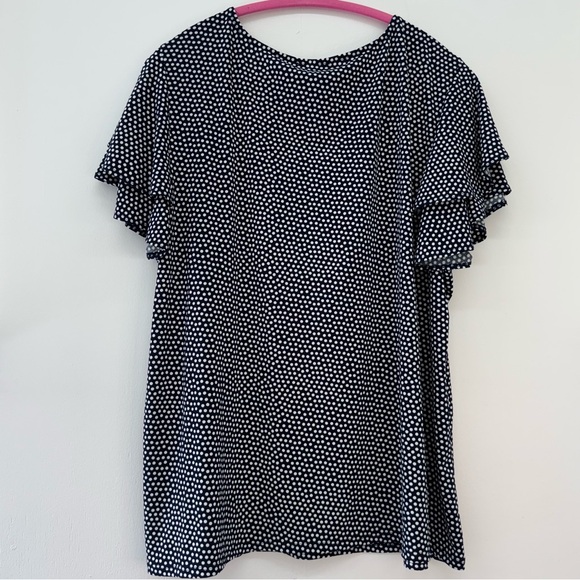 Women's 3X Adrianna Papell Pullover Navy & White Dot Ruffle Blouse Flare Sleeve - Picture 5 of 10